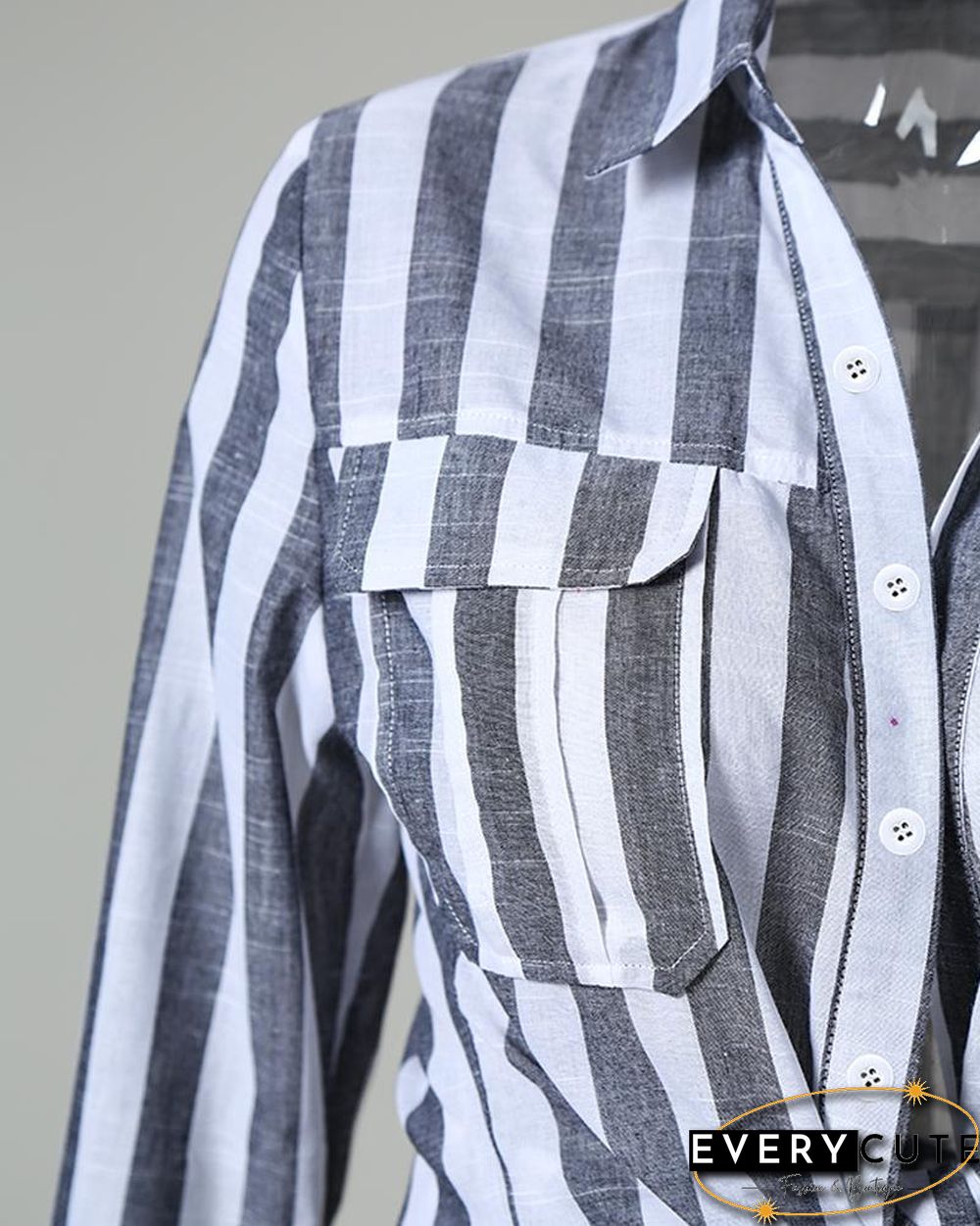 Striped Knotted Detail Pocket Blouse P15572
