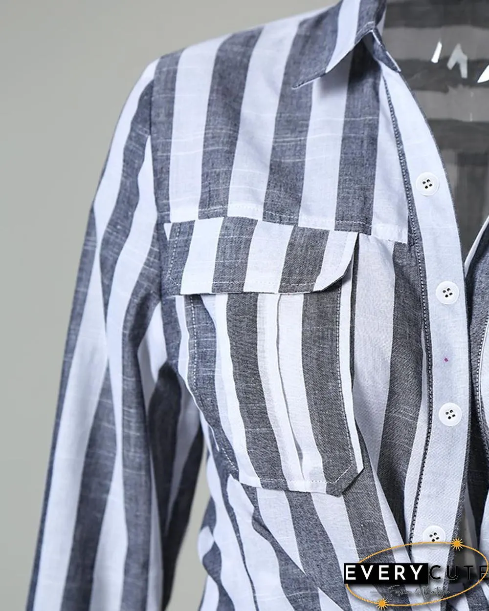 Striped Knotted Detail Pocket Blouse P15572