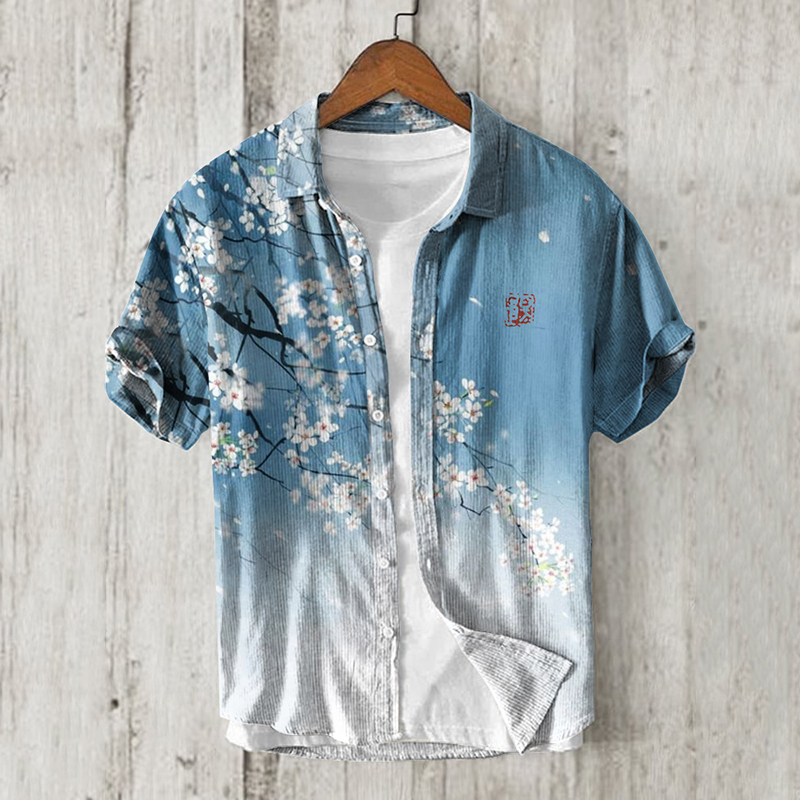 Vintage Floral Blossom Japanese Art Linen Blend Shirt  artssus