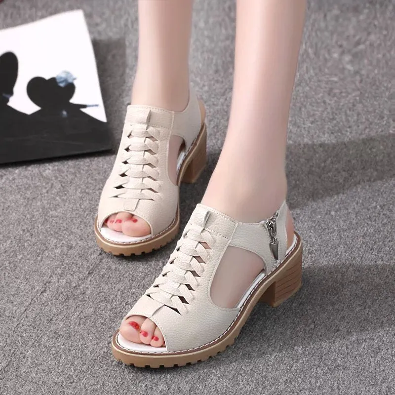 2020 Women's Sandals Square heel Summer Shoes Peep Toe zip gladiator sandals women zip platform sandals