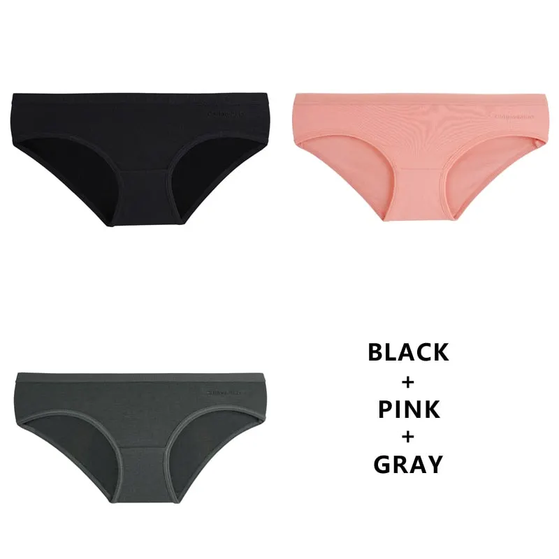 TERMEZY 3PCS Women Sexy Panties Cotton Underwear Solid Briefs Girls Low-waist Lingerie G String Soft Breathable Intimates XXS-L