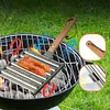 Hot Dog Roller with Wood Handle Stainless Steel Griller Grill Accessories (L)