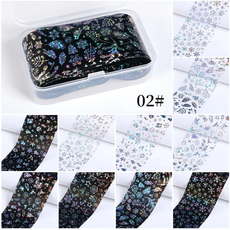 10Pcs/Bag Nail Art Transfer Foil Sticker Abstract Image Blue French Tip Wraps Adhesive Decals Nails Decoration Accessories-Nail Inspo