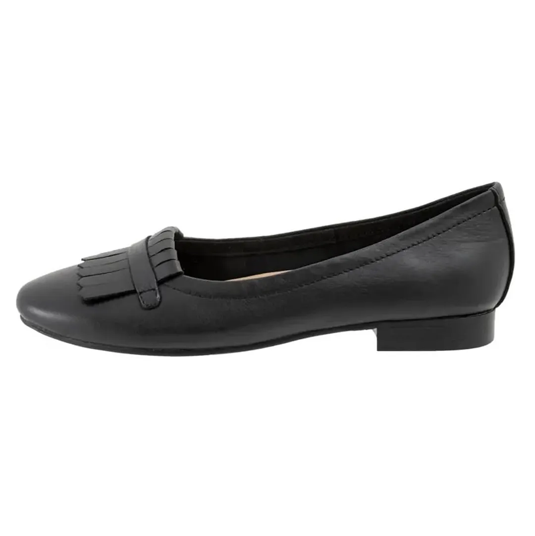 Women's Casual Black Round Toe Low Heel Pumps Shoes with Fringes