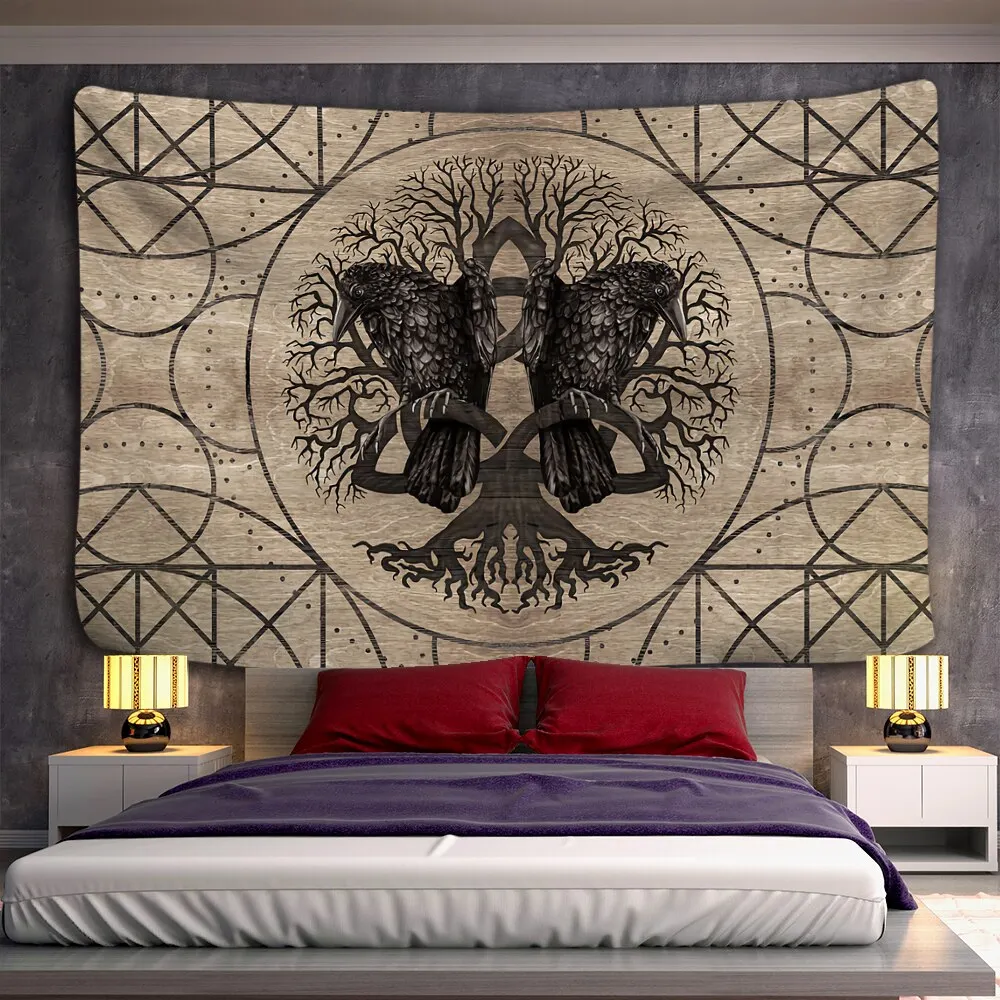 Tree of life Mushroom Forest Tapestry Wall Hanging Fairy Tale Castle Skeleton Bohemian Psychedelic Home Dormitory Dream Decor
