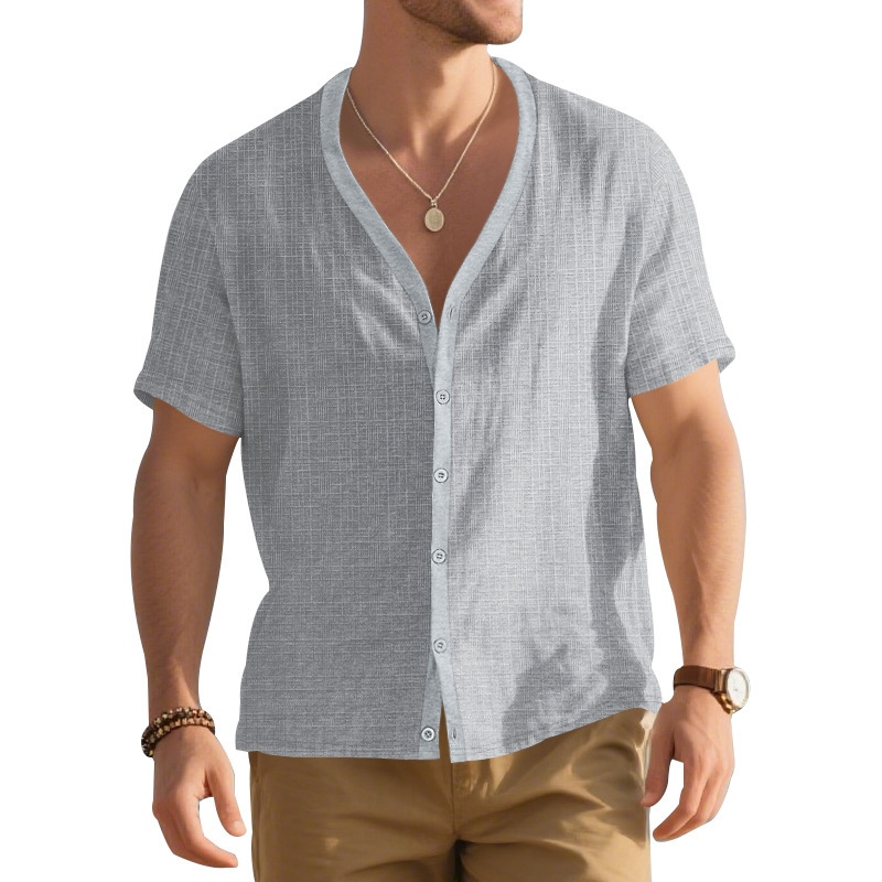 Comstylish Men's Retro Solid Color Linen Shirt