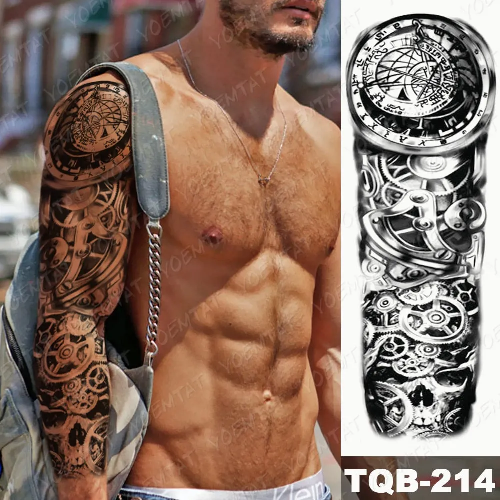 Large Arm Sleeve Tattoo Bird Crow Forest Moon Waterproof Temporary Tatto Sticker Lion Wolf Clock Body Art Full Fake Tatoo Men