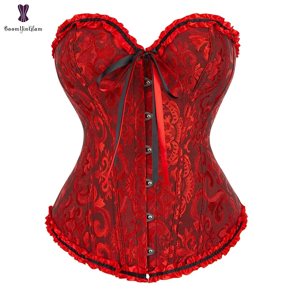 Green Apricot Red Pink Steampunk Korset Women Lingeries Dance Wearing Costumes Floral Lace Boned Corsets And Bustiers #810