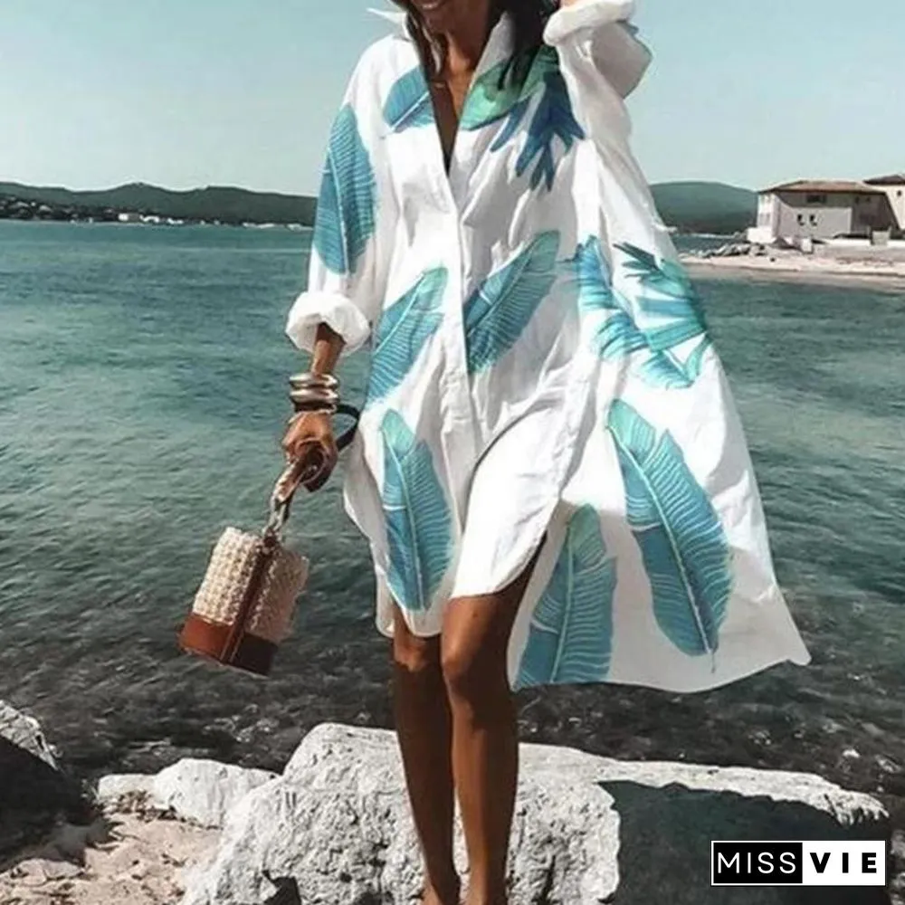 Long Sleeve Print Shirt Dress