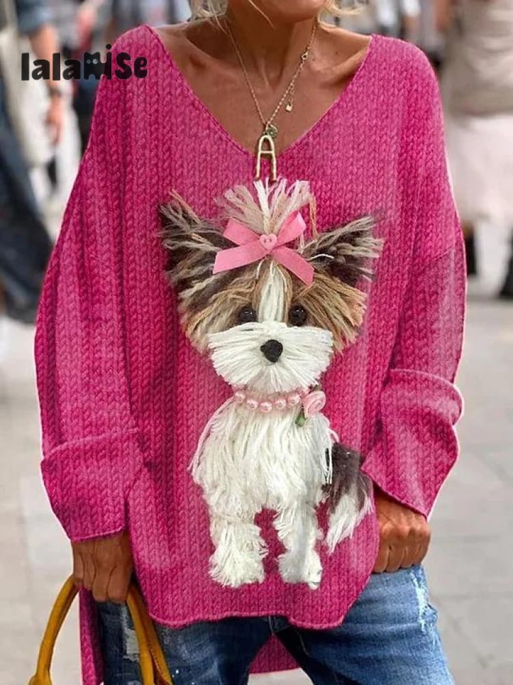 Women&rsquo;s 3D Dog Art Print Casual Sweatshirt Pink / S