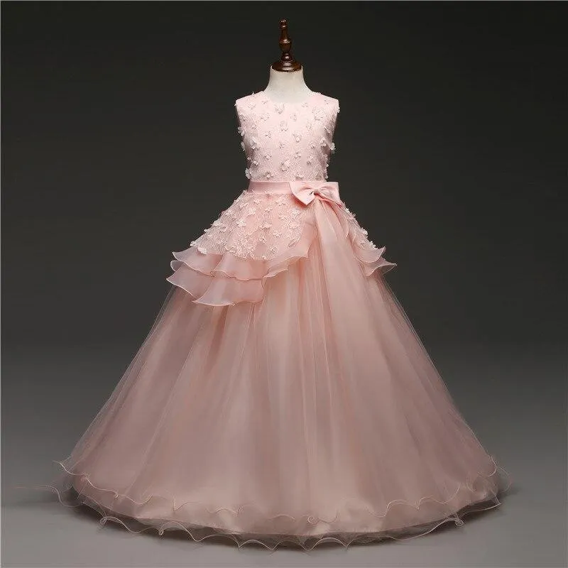 Girls Dress Embroidery Lace Flower Bridesmaid Dress Princess Dress Party Long Gown Xmas Pageant Party First Communion Vestido