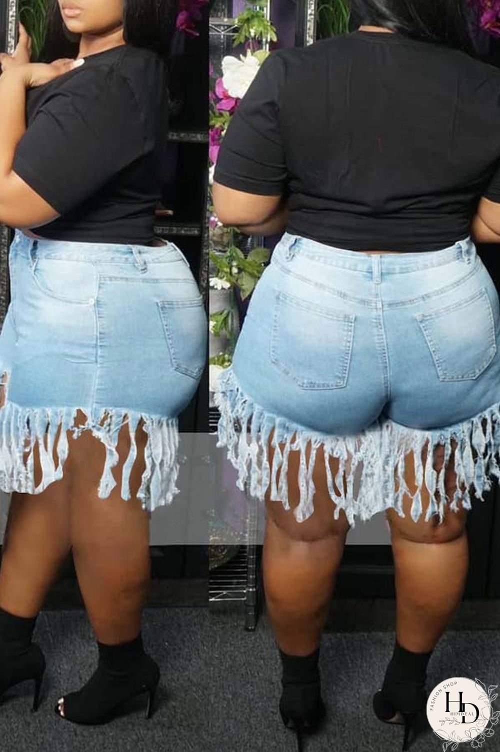 Blue Polyester Fashion Casual tassel Plus Size