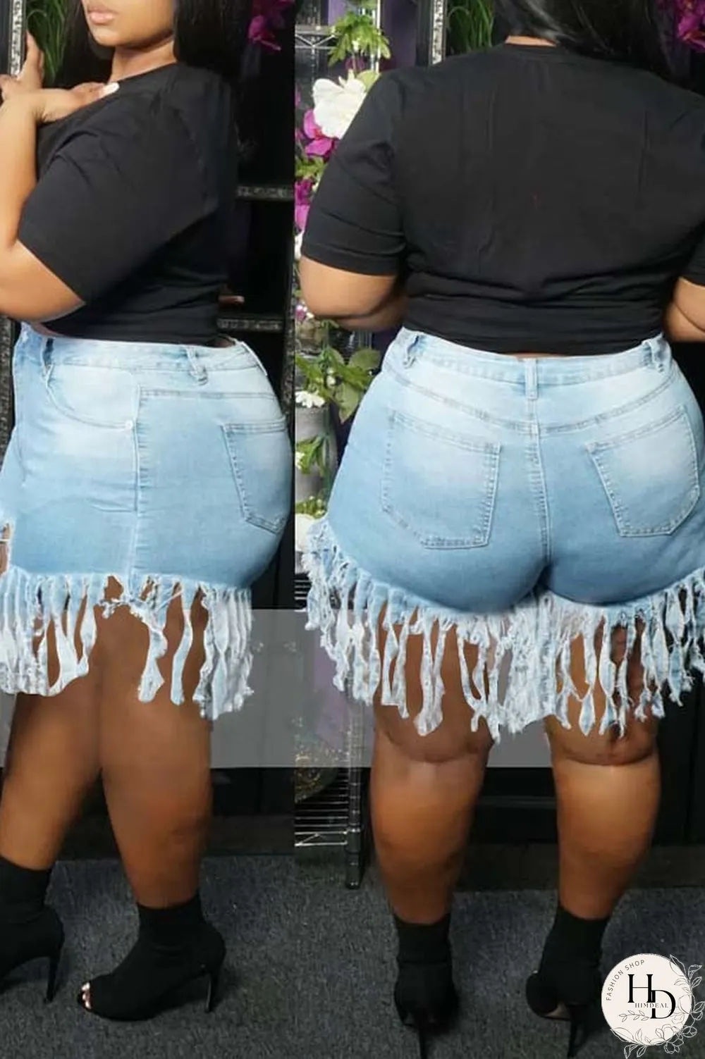 Blue Polyester Fashion Casual tassel Plus Size