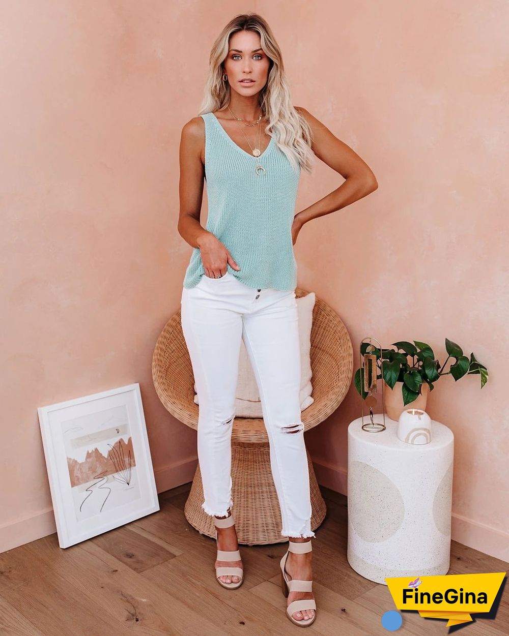 KarliDress V-neck Solid Thick Strap Top P12898