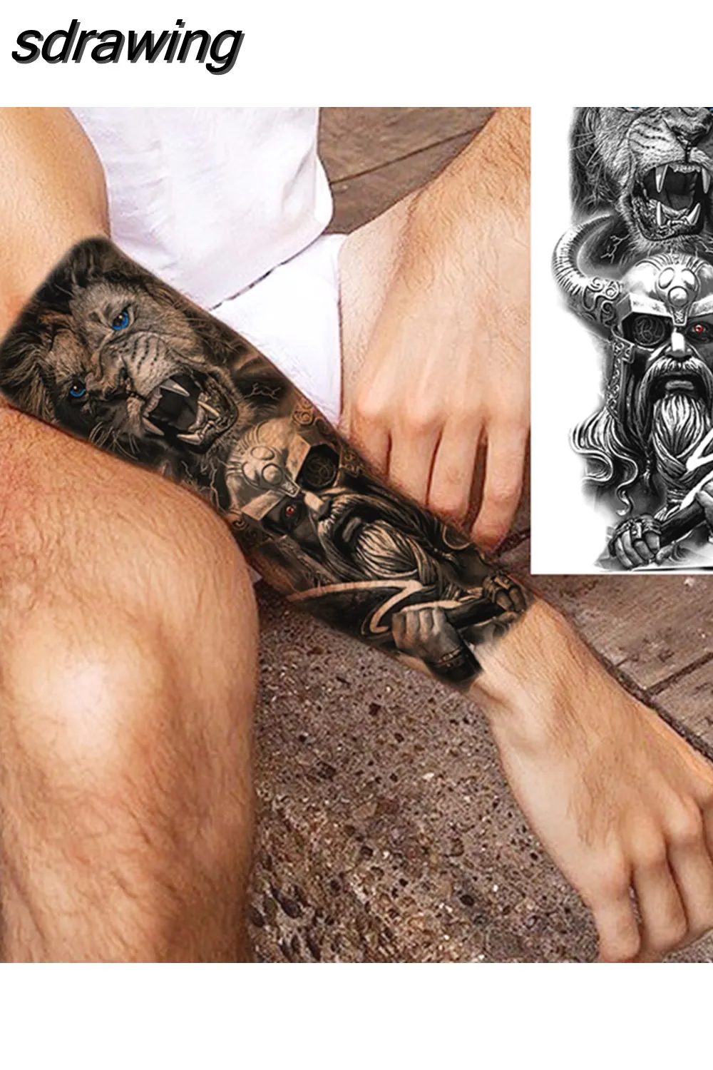 sdrawing Realistic Black Devil Temporary Tattoos For Men Adult Tiger Pirate Skeleton Vampire Fake Tattoo Forearm Scary Tatoo Joker