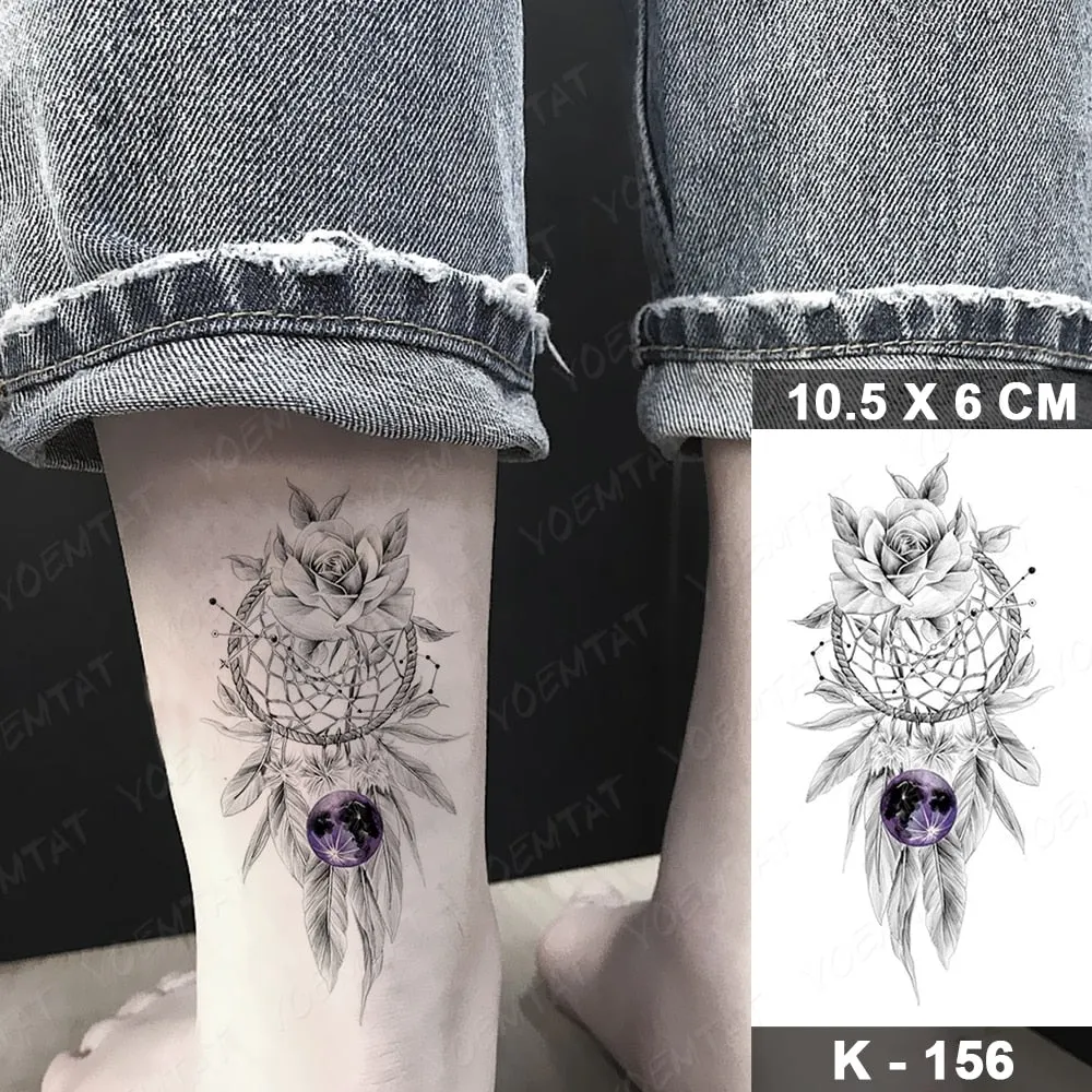 Waterproof Temporary Tattoo Sticker Black Point Line Sunflower Geometric Rose Flash Tatoo Fake Tatto For Body Art Women Men