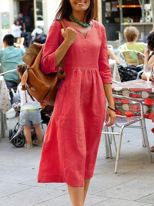 Plus Size Half Sleeves Solid Color Beach Tunic Dress