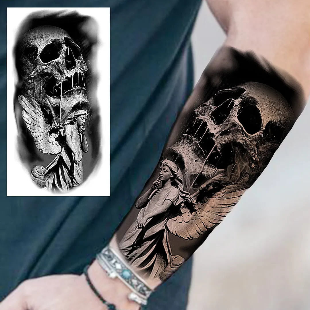 Halloween Clown Joker Scary Temporary Tattoos For Men Women Realistic Scary Lion Waterproof Tattoo Forearm Tatoos Vampire