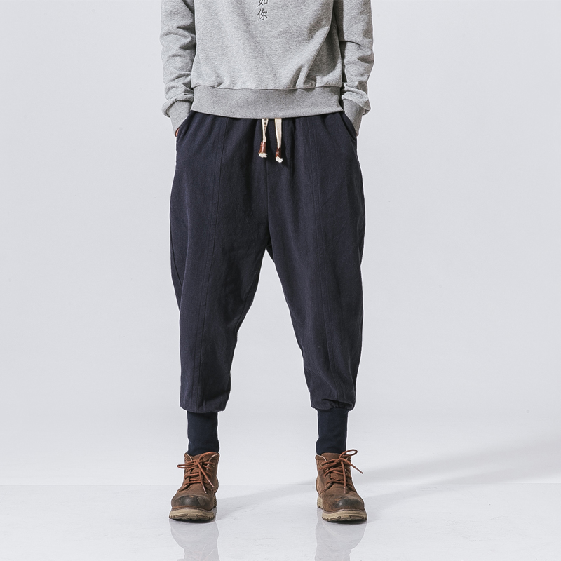 Chinese Style Harem Pants Men Streetwear Casual Joggers Mens Pants Cotton Linen Sweatpants Ankle-length Men Trousers 2025 New