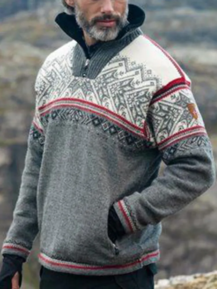 Vintage Warmth Dale of Norway Knit Jacquard Icelandic Half Zip Collar Sweater（Unisex ）