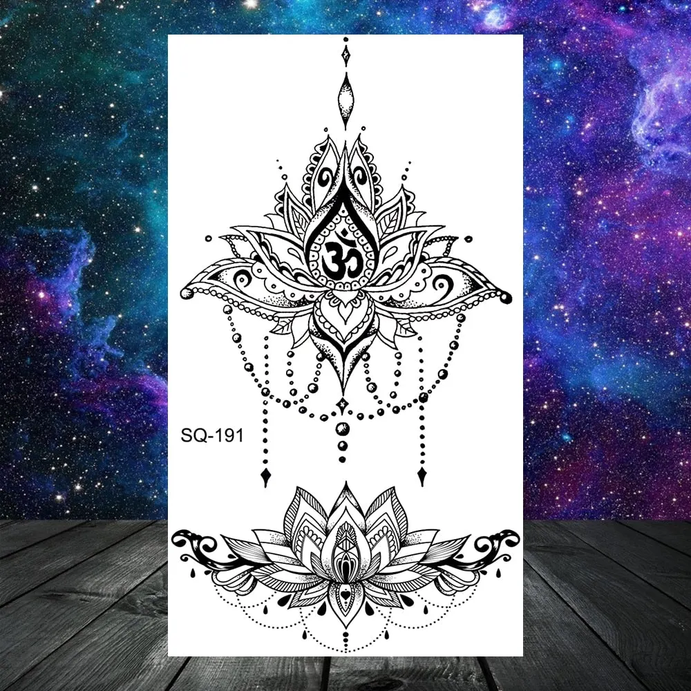 Elephant Lotus Butterfly Henna Temporary Tattoos For Women Adult Men Lion Dragon Flower Dragon Fake Tattoo Neck Arm Small Tatoos