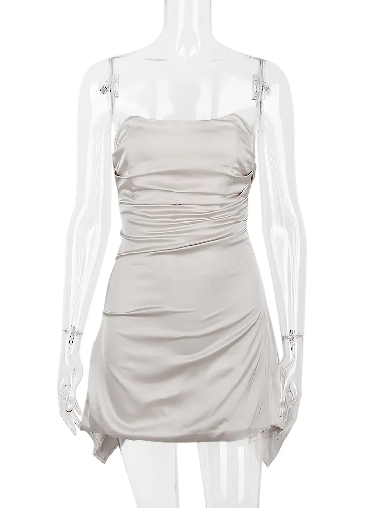 billionm Elegant Double Layered Satin Mini Dress Sexy Strapless Summer 2023 Holidays Outfits Partywear Birthday Dress For Women