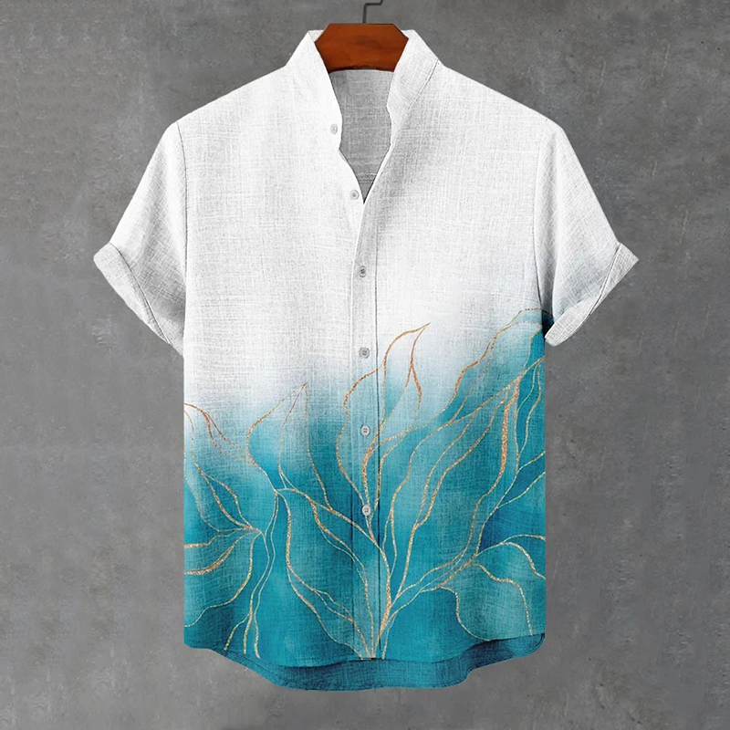 Men's Abstract Flower Art Print Short Sleeve Shirt  artssus
