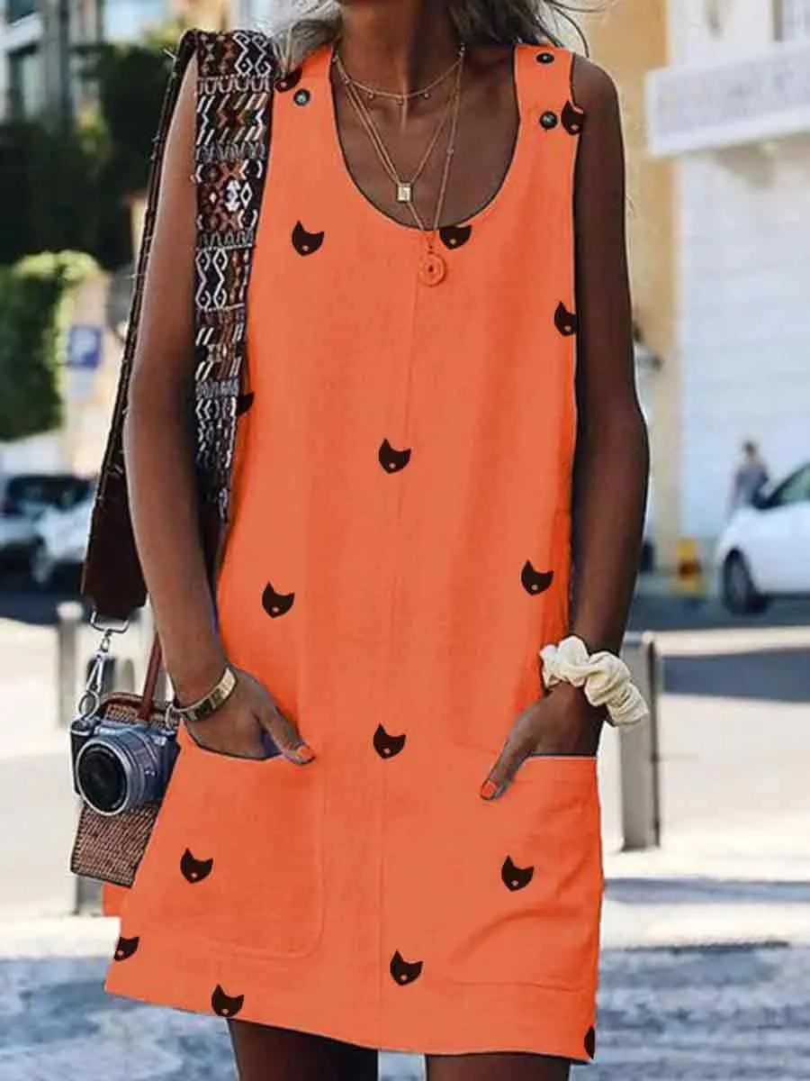 Cute Pockets Printed Shift Dress