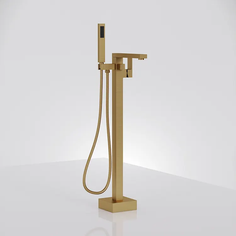 EVERSTEIN Modern Freestanding Bathtub Faucet with Handheld 36" Height Brushed Gold