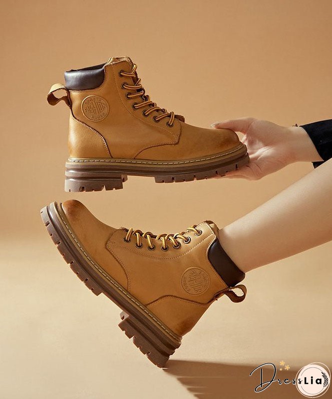 Unique Cross Strap Boots Yellow Cowhide Leather Mountaineering Boots