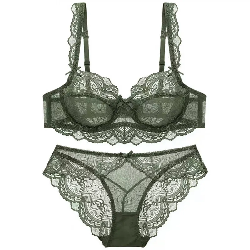 Churchf Lace Underwear Suit Female Pure Lust Wind Gathered Bra Sexy Red Breathable Thin Large Size Bra