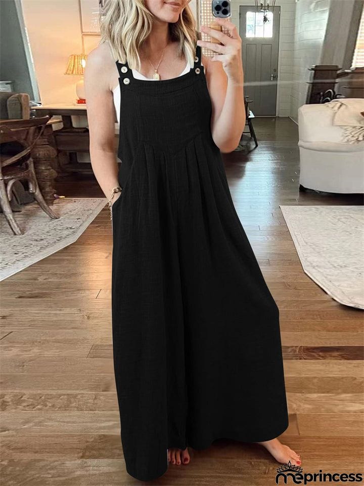 Women's Casual Cotton Linen Wide Leg Holiday Jumpsuits
