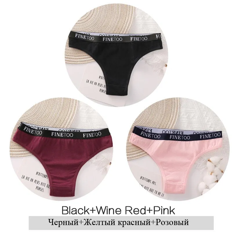 FINETOO 3Pcs Women Cotton Brazilian Panties Sexy Ladies Low-Rise Female Breathable Underpants Girls Soft Underwear Lingerie M-XL