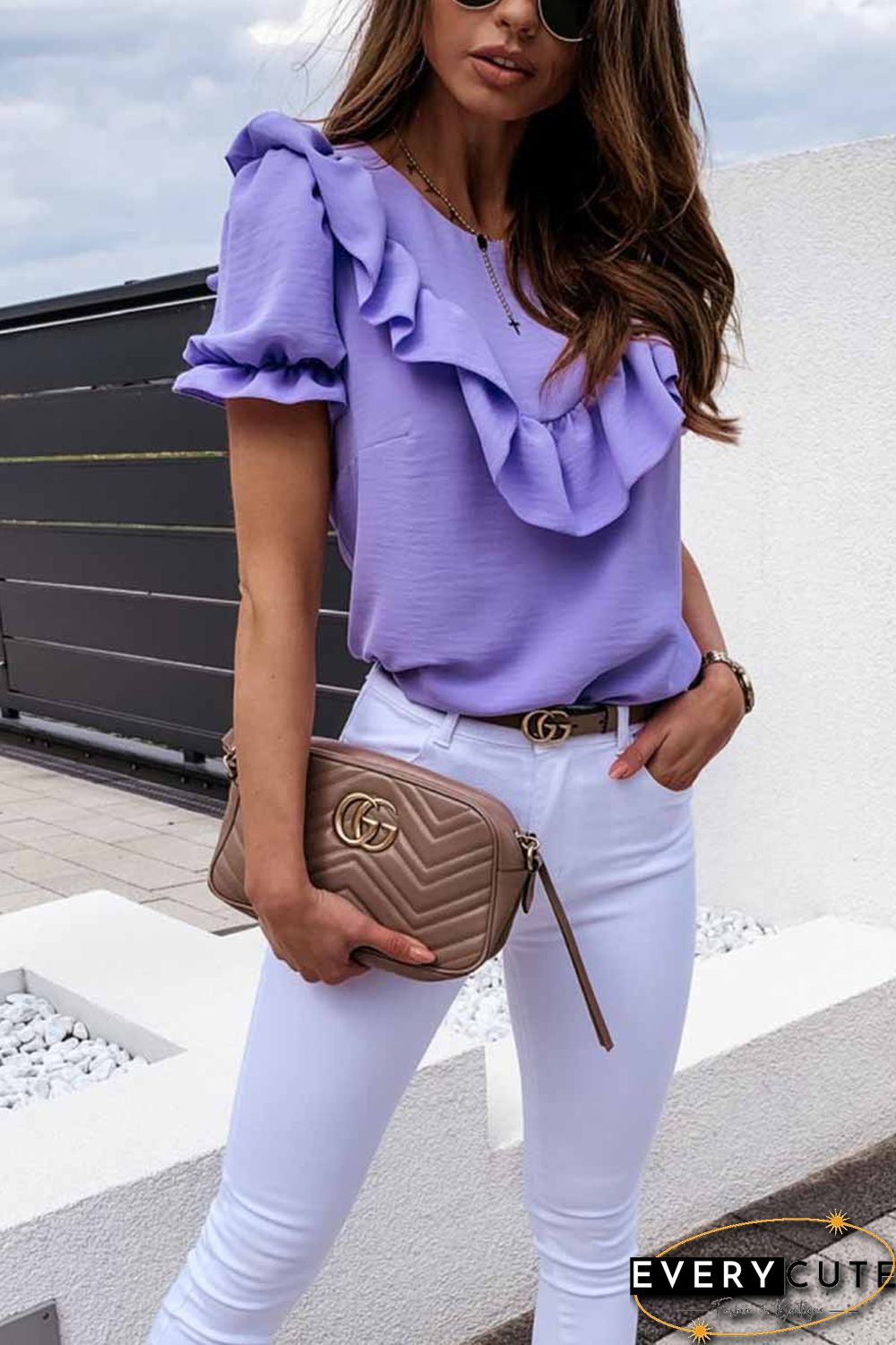 Ruffled Loose Short Sleeves Tops