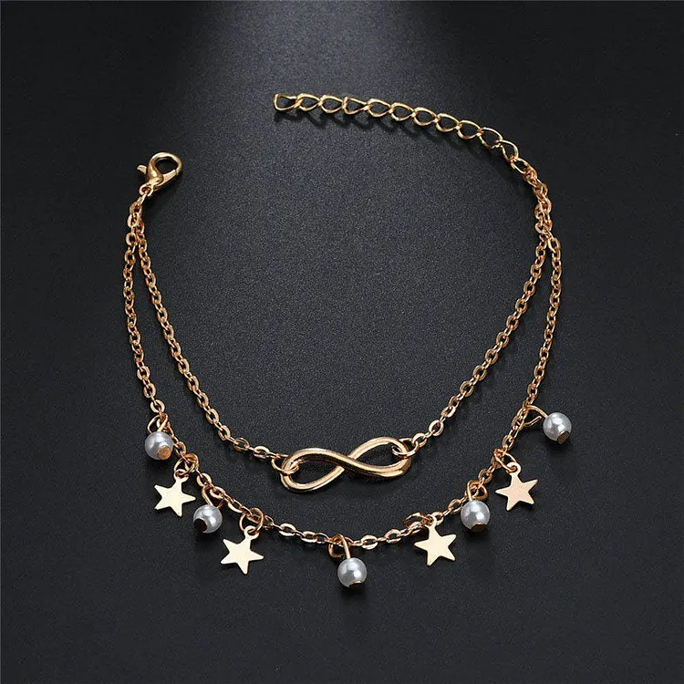 Moon & Stars Double Layer Anklet
