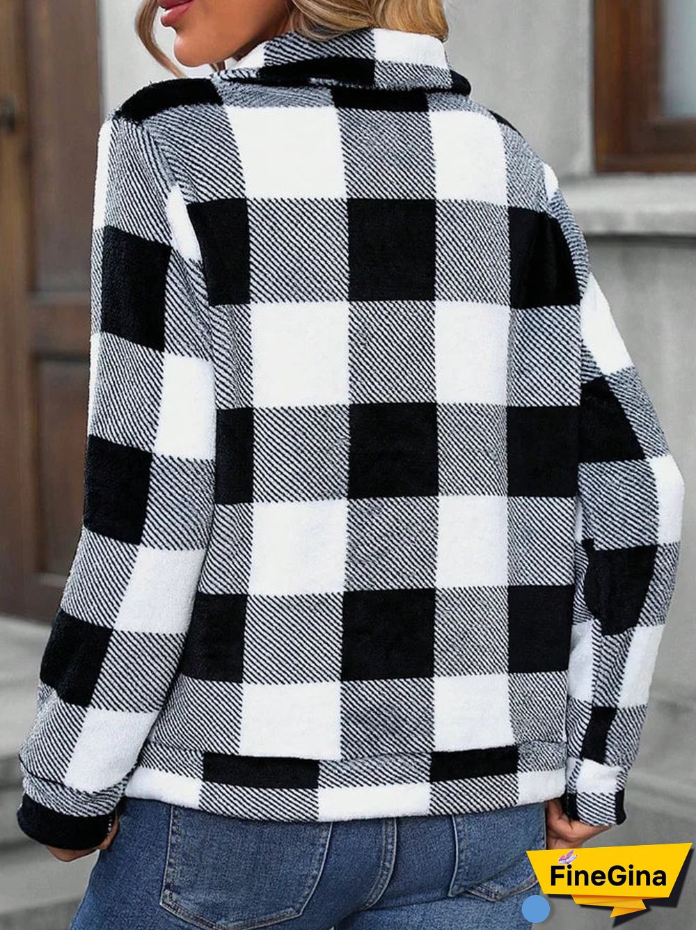 Grey Long Sleeve Plaid Top