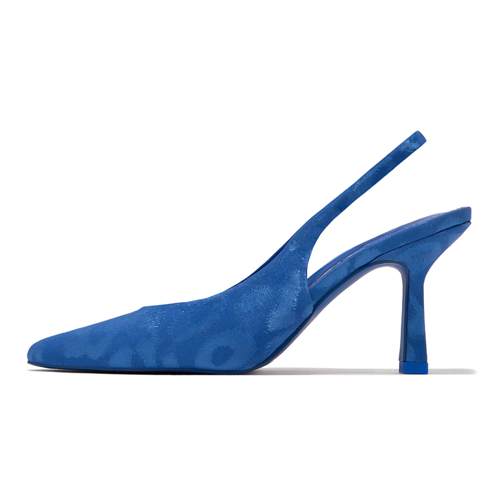 Women's Pointed Toe Flared Heel Elastic Detail Slingback Pumps Nicepairs