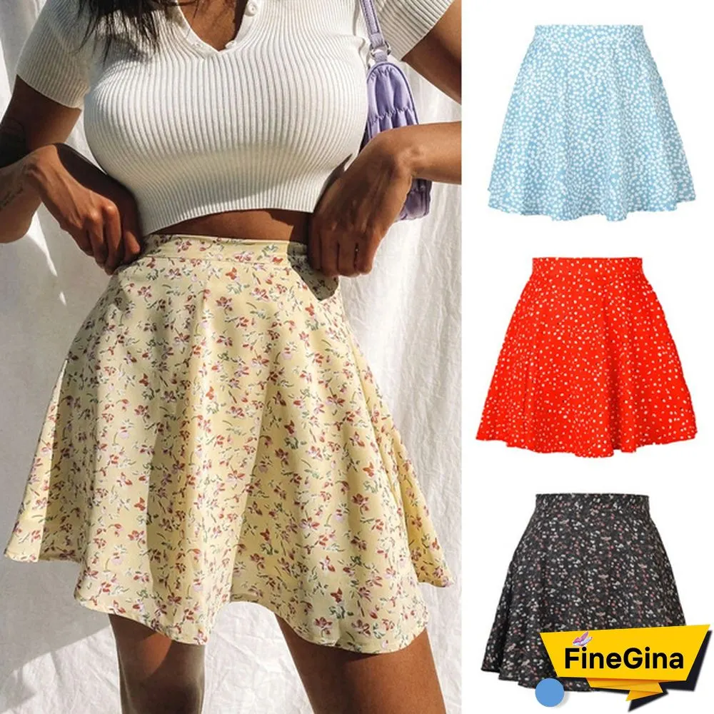 Summer Women Mini Skirt Harajuku Floral Invisible Zipper Chiffon Tall Waist Umbrella Skirt Ladies Sweet Elegant Y2K Clothes