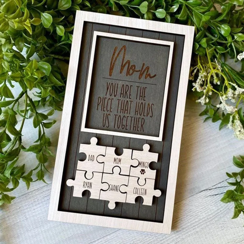 Personalized Rectangle Wooden Puzzle Frame Gift for Mom