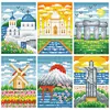 6pcs Scenery DIY Mini Round Diamond Painting Set 14x19cm