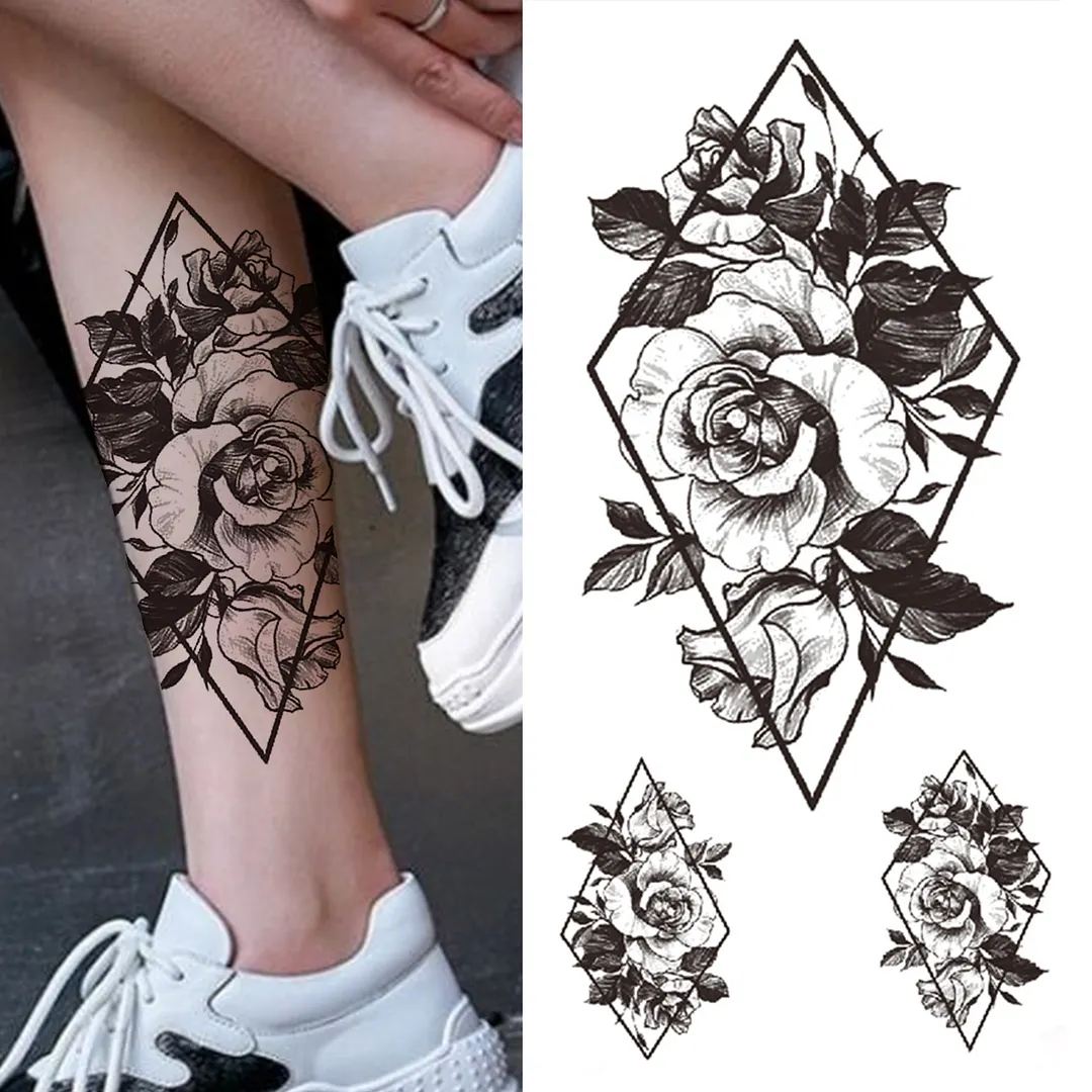 Sdrawing King Crown Temporary Tattoos For Women Men Adult Black Tiger Forest Skull Tattoo Sticker Fake Skeleton Fashion Tatoo Flower
