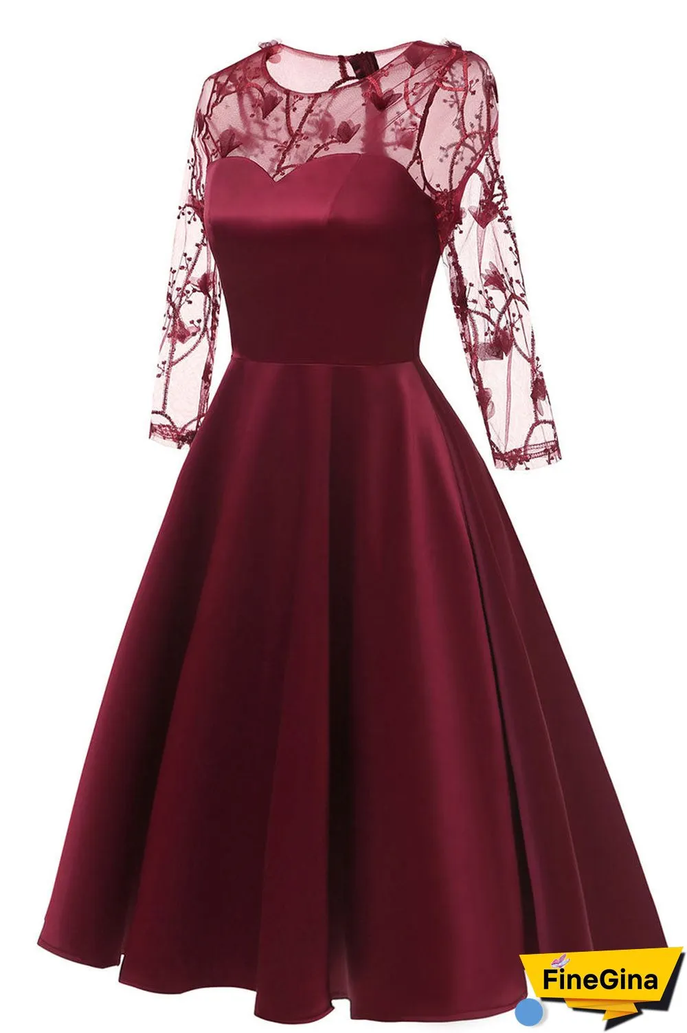 Burgundy Applique A-line Satin Homecoming Dress