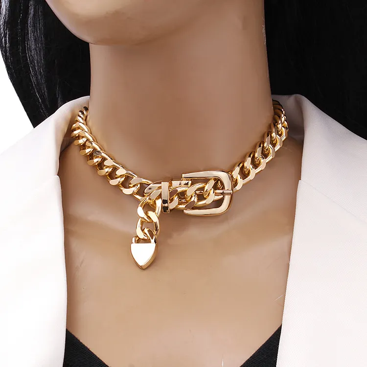 Fashion Metal Geometry Thick Chain Belt Buckle Clavicle Necklace 2024 - Xpluswear