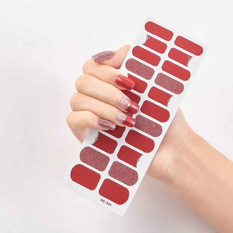 22 Tips/Sheet Solid And Shivering Patterned Nails Nail Wraps DIY Self Adhesive Nail Art Stickers 2020 Designer Nail Decals