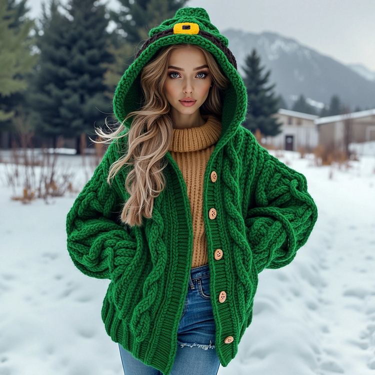 Women's St. Patrick's Day Outfit Warm Button-down Sweater