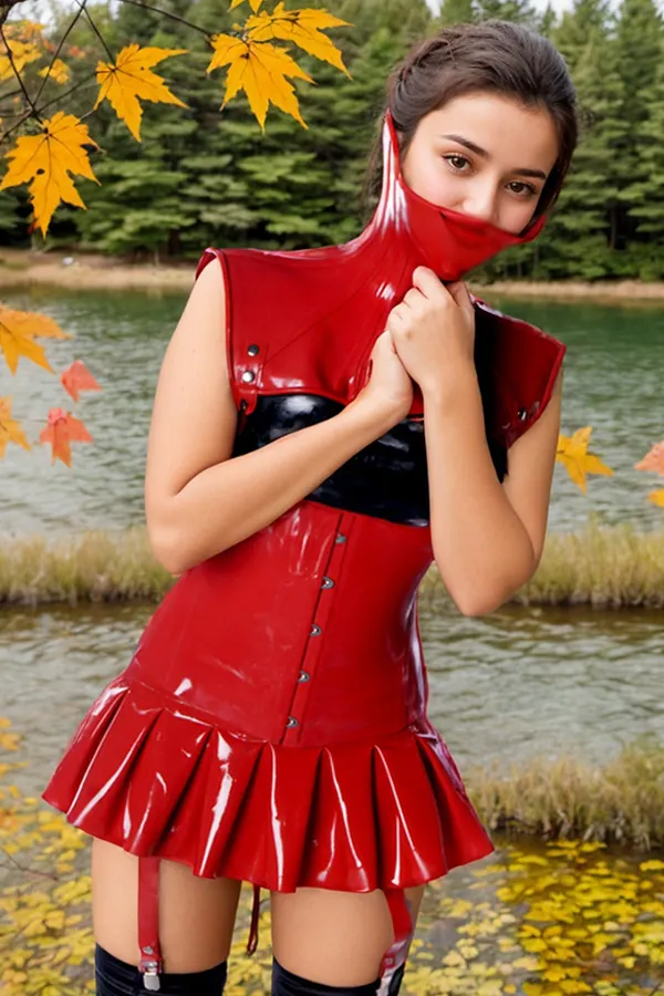 Women Latex Corsets Dress NeckBound More Layered Red