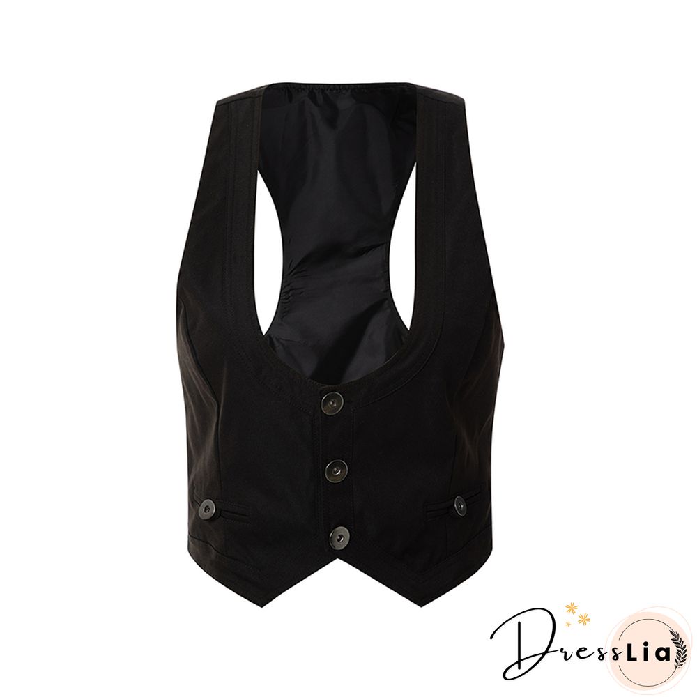 Gothic Y2K Vintage Black Jacket Vest Women Aesthetic Fairycore Grunge Sleeveless Button Crop Tank Tops Harajuku V-Neck Clothing