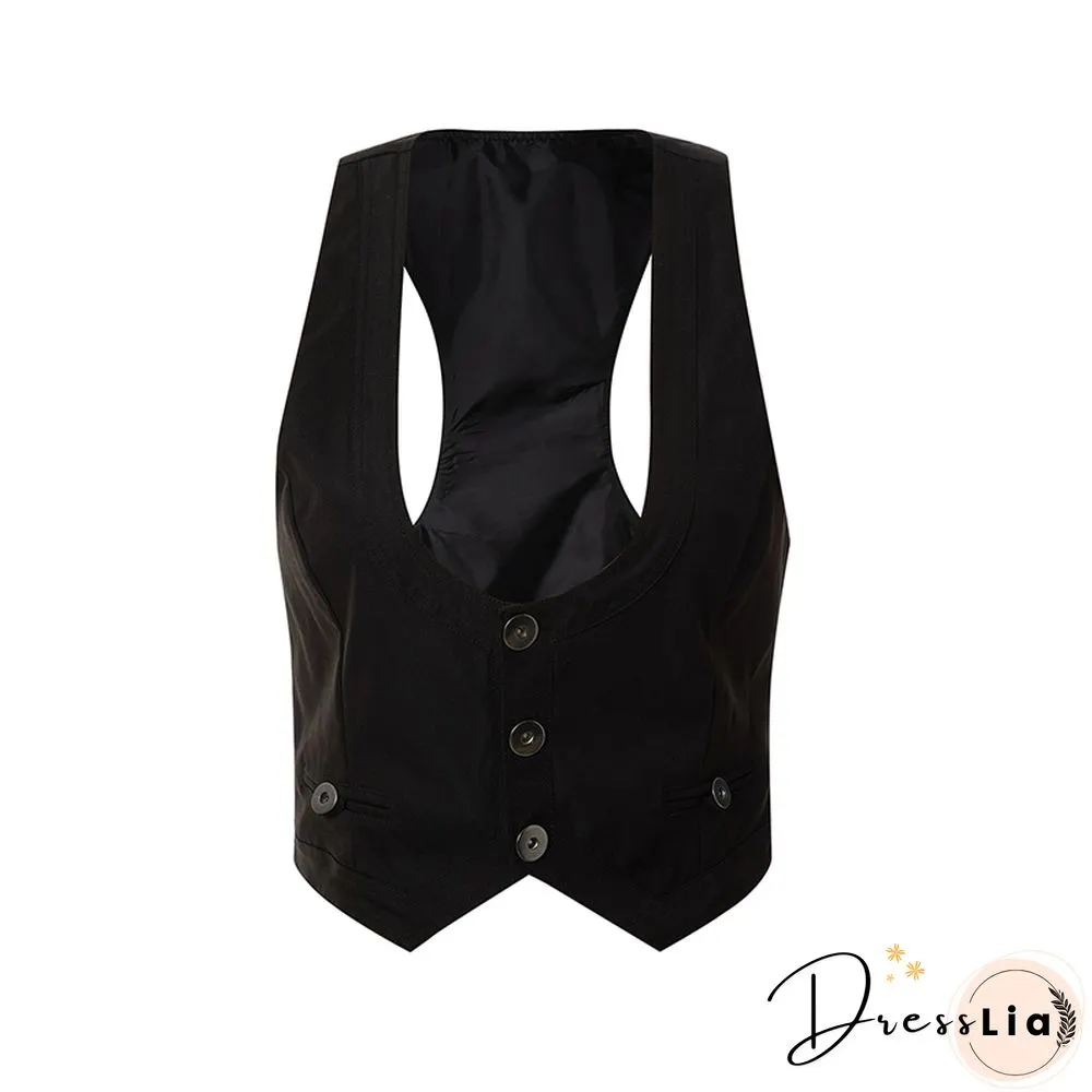 Gothic Y2K Vintage Black Jacket Vest Women Aesthetic Fairycore Grunge Sleeveless Button Crop Tank Tops Harajuku V-Neck Clothing