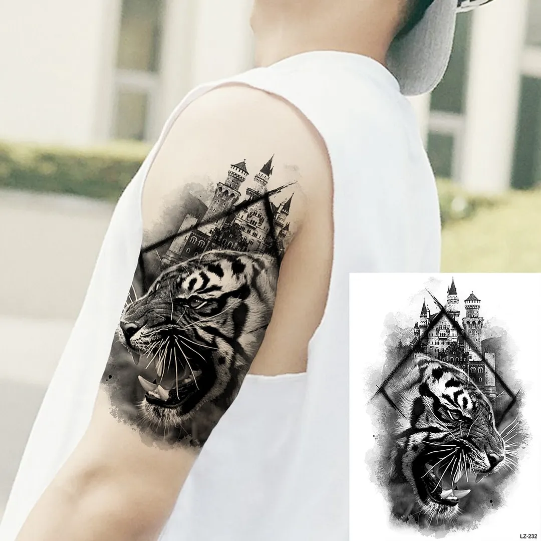 Large Lion Temporary Tattoos For Men Adults Realistic Totem Watercolor Tiger Fake Tattoo Sticker Chest Body Tatoos Waterproof