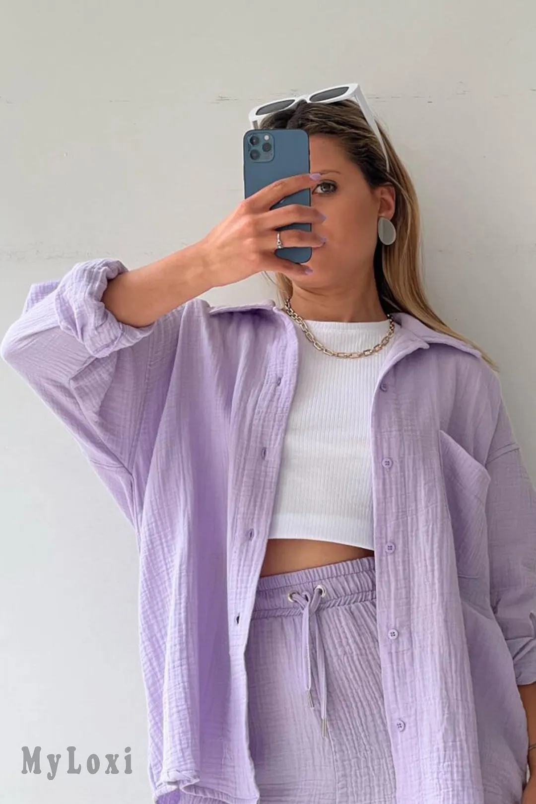 Long sleeve shirt short set